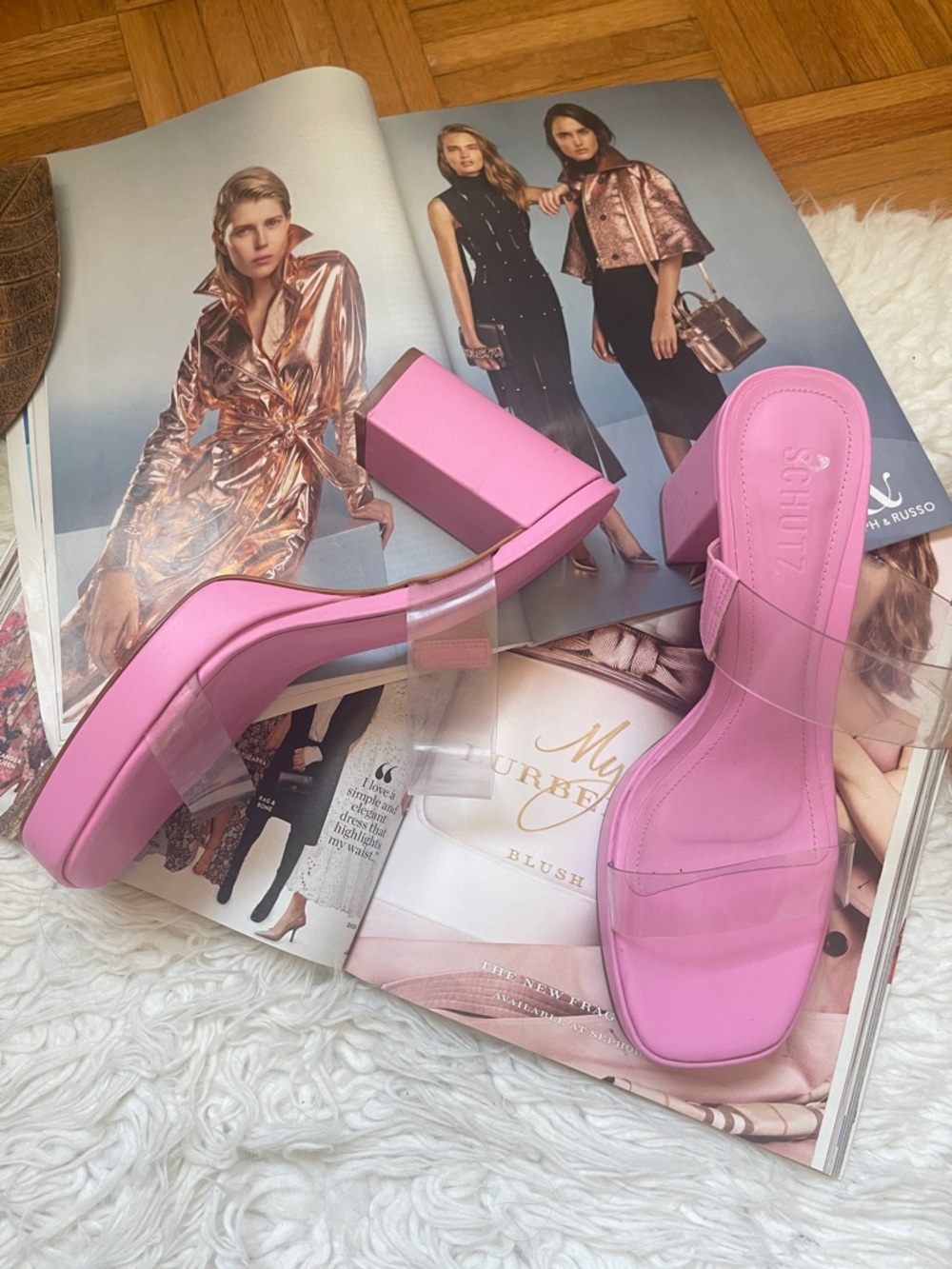SCHUTZ Bubblegum Pink Clear-Strap Block Heel Slides - Picture 3 of 11